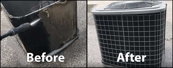 before and after A/C coil deep-cleaning